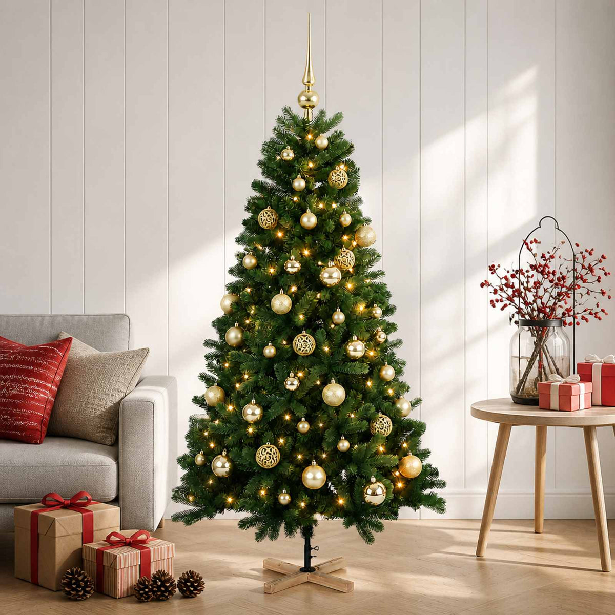 vidaXL Artificial Christmas Tree with Bauble 150 cm 150 LEDs