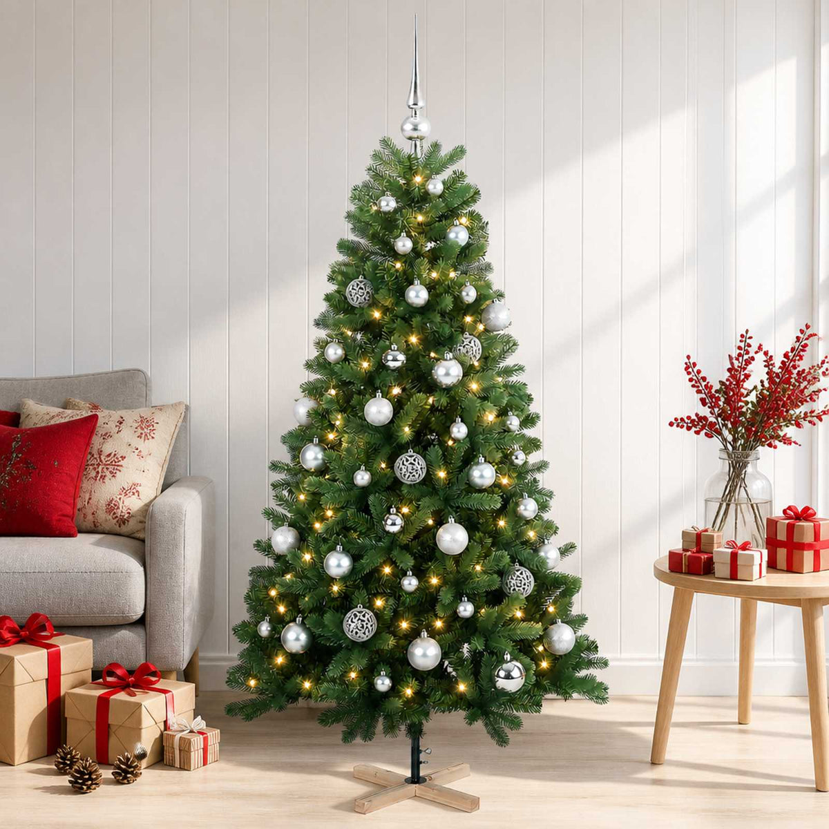 vidaXL Artificial Christmas Tree with Bauble 150 cm 150 LEDs