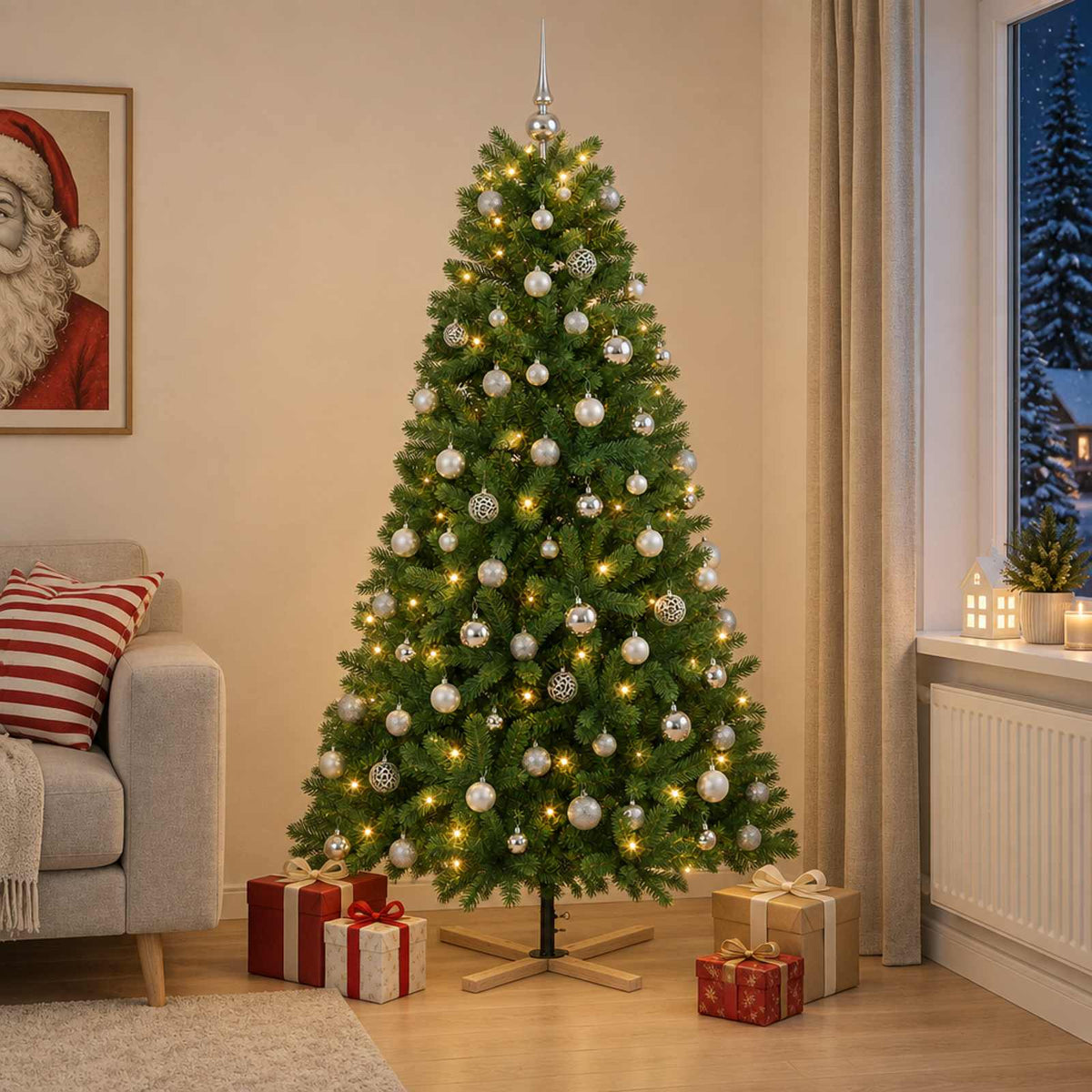 vidaXL Artificial Christmas Tree with Bauble 210 cm 300 LEDs