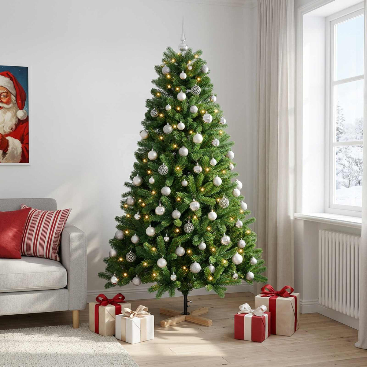 vidaXL Artificial Christmas Tree with Bauble 180 cm 300 LEDs