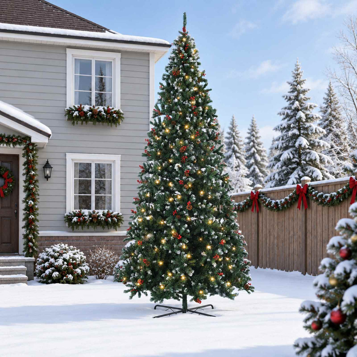 vidaXL Artificial Hinged Christmas Tree 400 cm 600 LEDs Warm White
