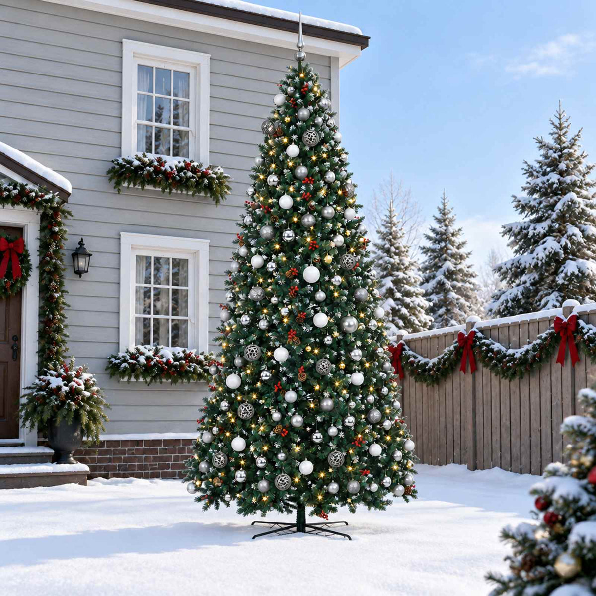 vidaXL Artificial Hinged Christmas Tree with Bauble 400 cm 600 LEDs