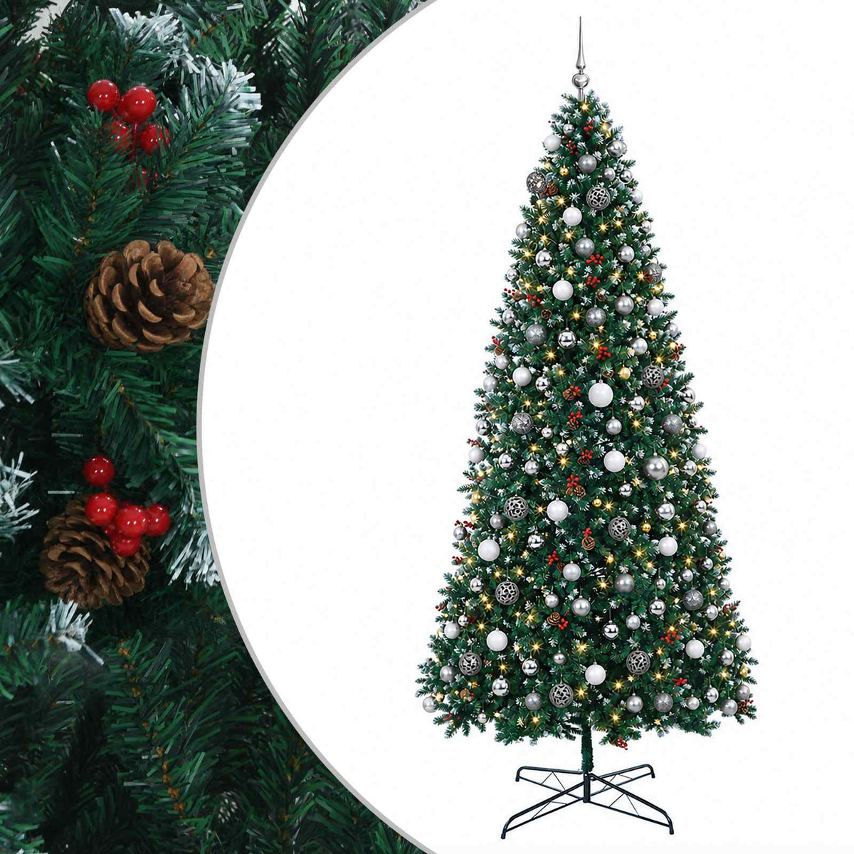 vidaXL Artificial Hinged Christmas Tree with Bauble 400 cm 600 LEDs