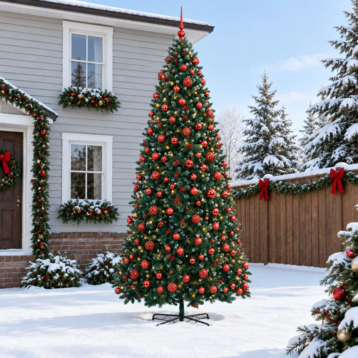 vidaXL Artificial Hinged Christmas Tree with Bauble 400 cm 600 LEDs