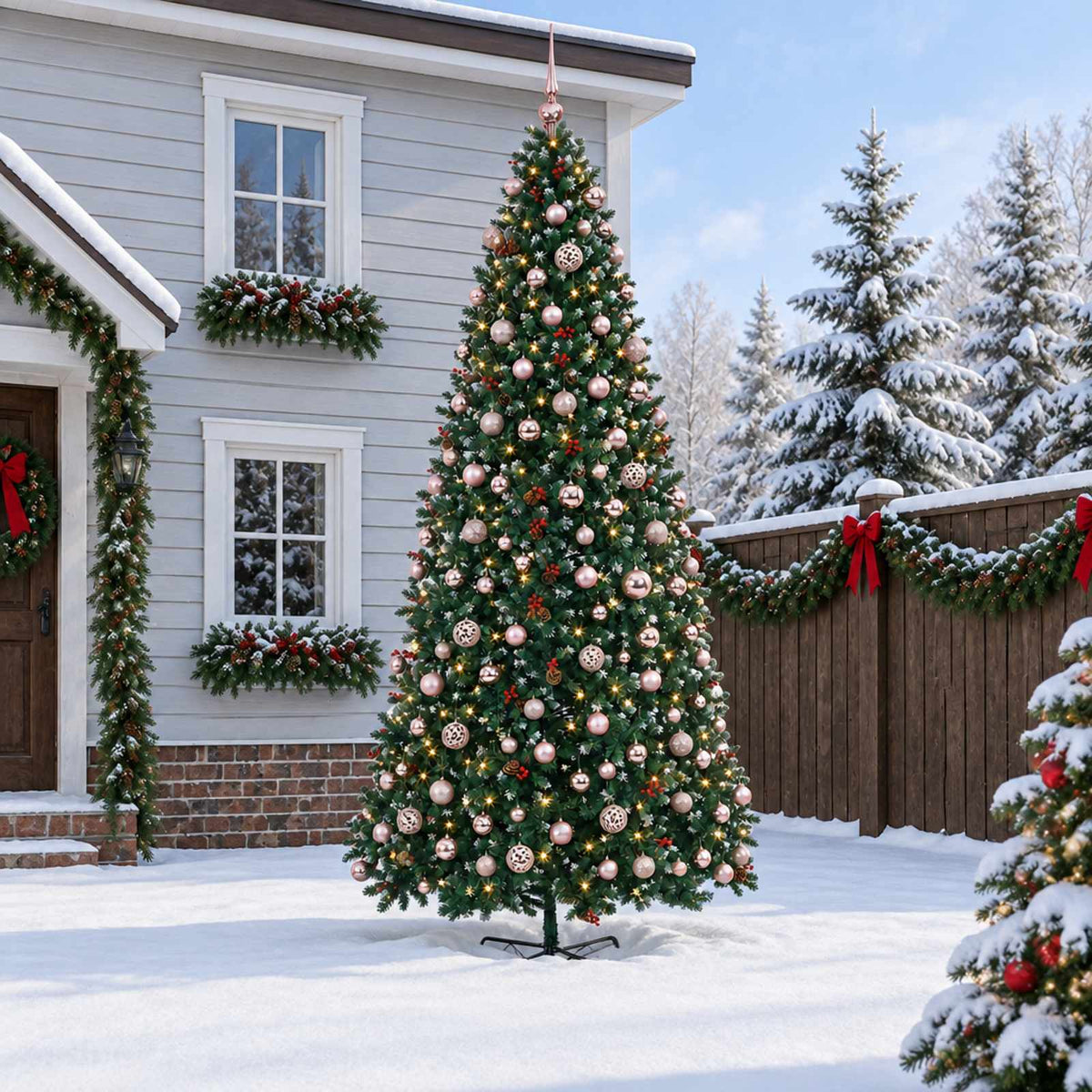 vidaXL Artificial Hinged Christmas Tree with Bauble 500 cm 900 LEDs