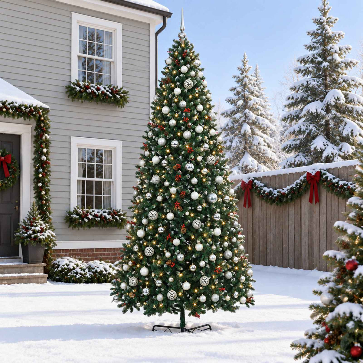 vidaXL Artificial Hinged Christmas Tree with Bauble 400 cm 600 LEDs