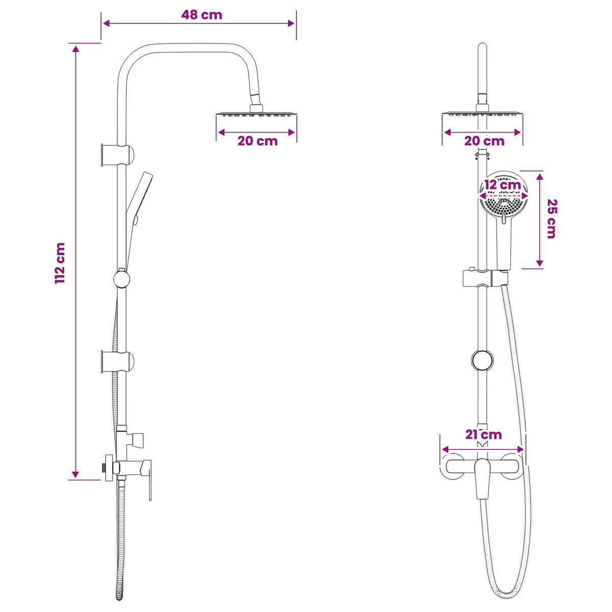 vidaXL Shower System Chrome Stainless Steel 21 x 48 x 112 cm