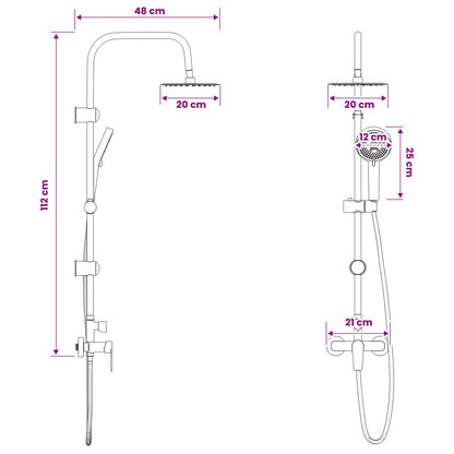 vidaXL Shower System Chrome Stainless Steel 21 x 48 x 112 cm