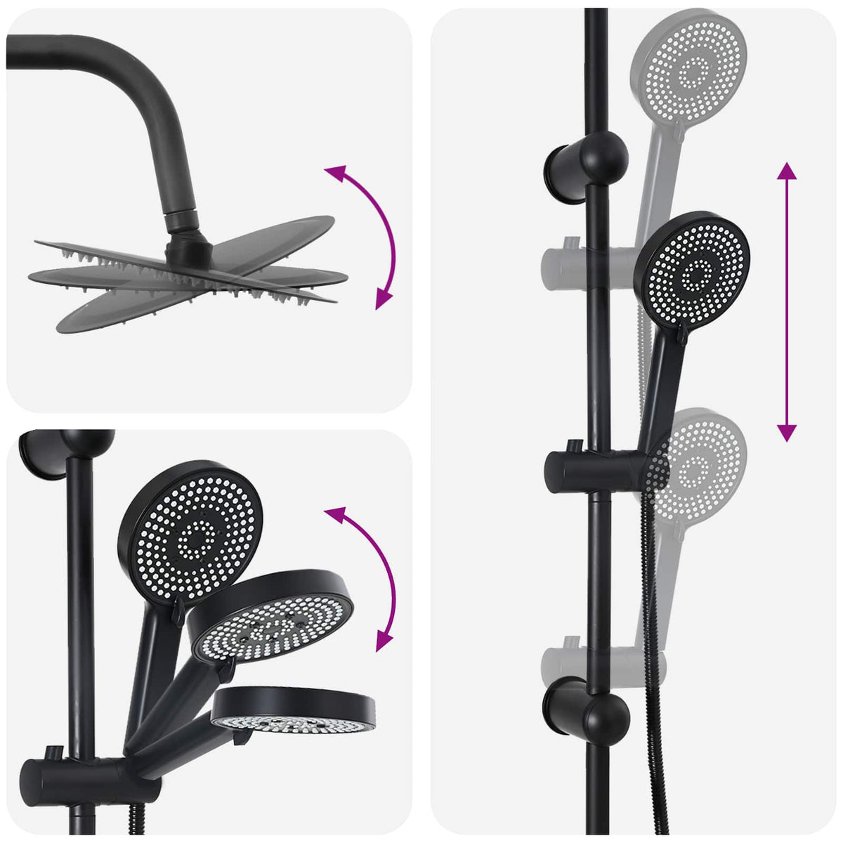vidaXL Shower System Black Stainless Steel 21 x 48 x 112 cm