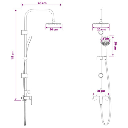 vidaXL Shower System Black Stainless Steel 21 x 48 x 112 cm