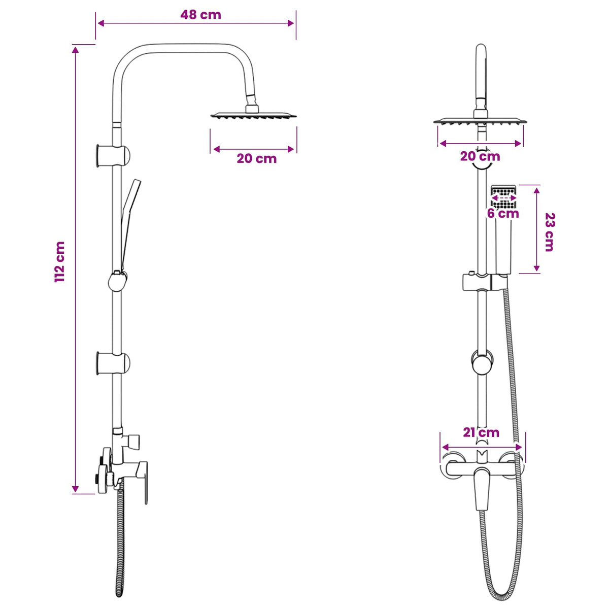vidaXL Shower System Chrome Stainless Steel 21 x 48 x 112 cm