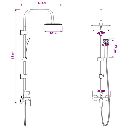 vidaXL Shower System Chrome Stainless Steel 21 x 48 x 112 cm