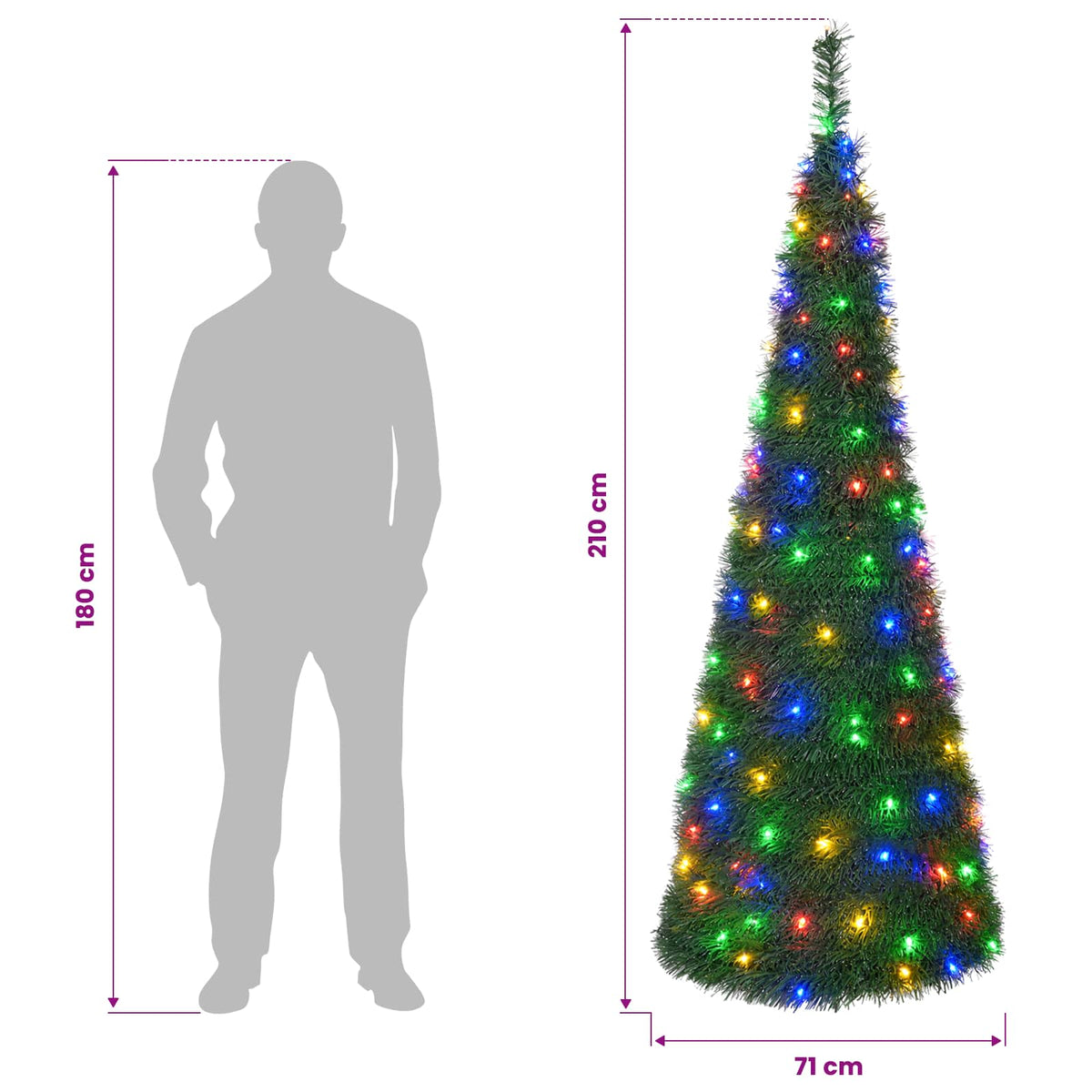 vidaXL Pop Up LED Christmas Tree 210 cm 200 LEDs PVC Green