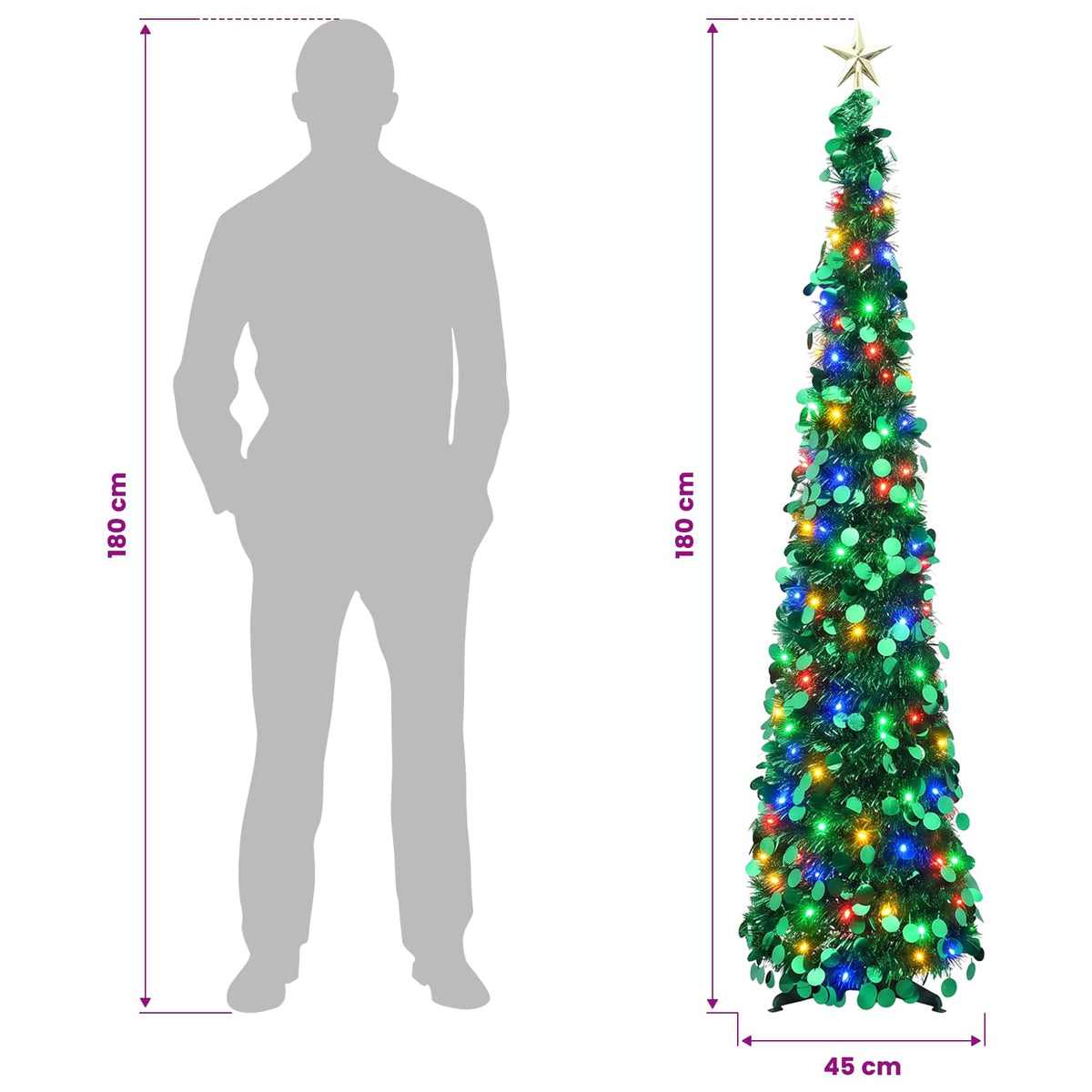 vidaXL Pop Up LED Christmas Tree with Star Topper 180 cm 100 LEDs PET