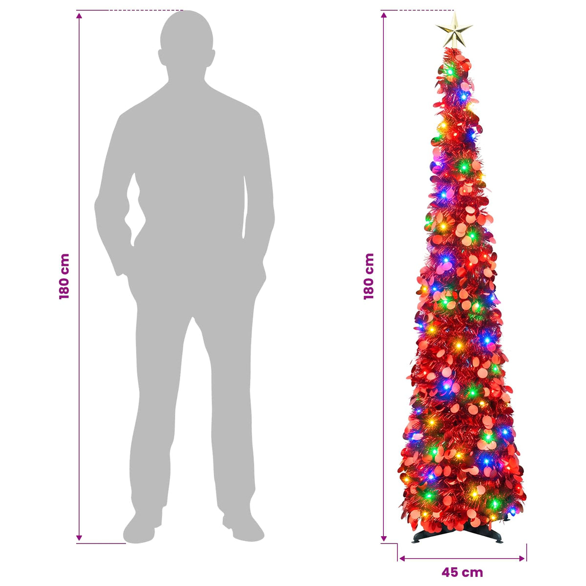vidaXL Pop Up LED Christmas Tree with Star Topper 180 cm 100 LEDs PET