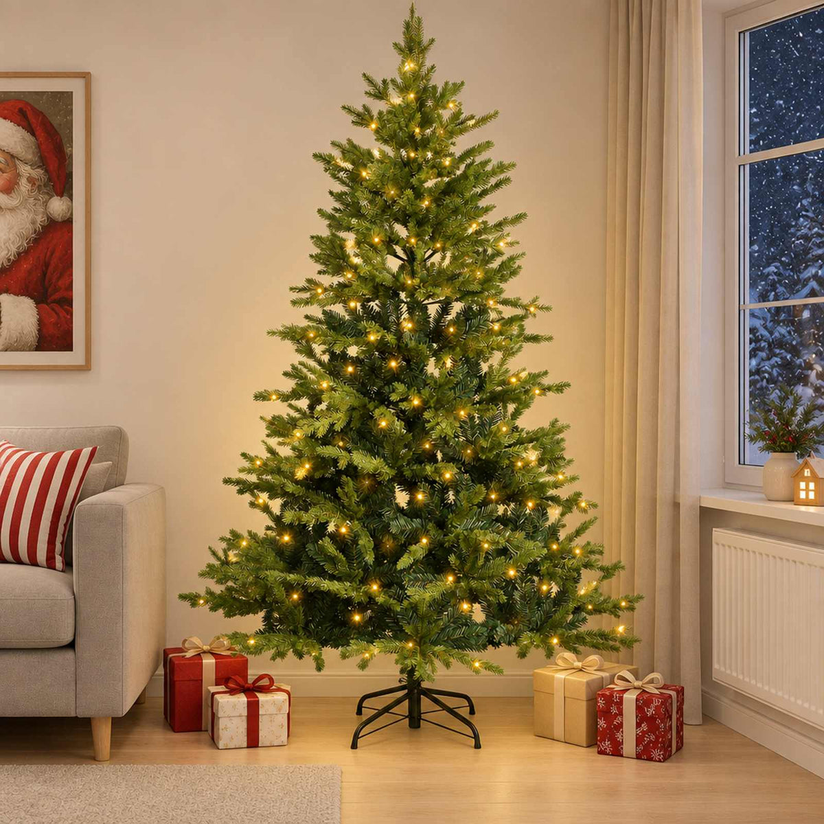 vidaXL Artificial Hinged Christmas Tree 150 cm 150 LEDs Warm White