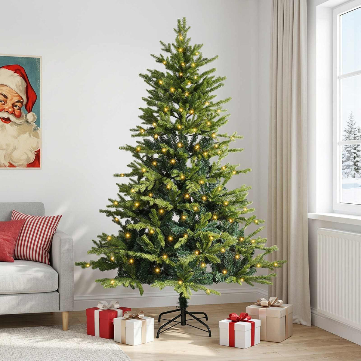 vidaXL Artificial Hinged Christmas Tree 150 cm 150 LEDs Warm White