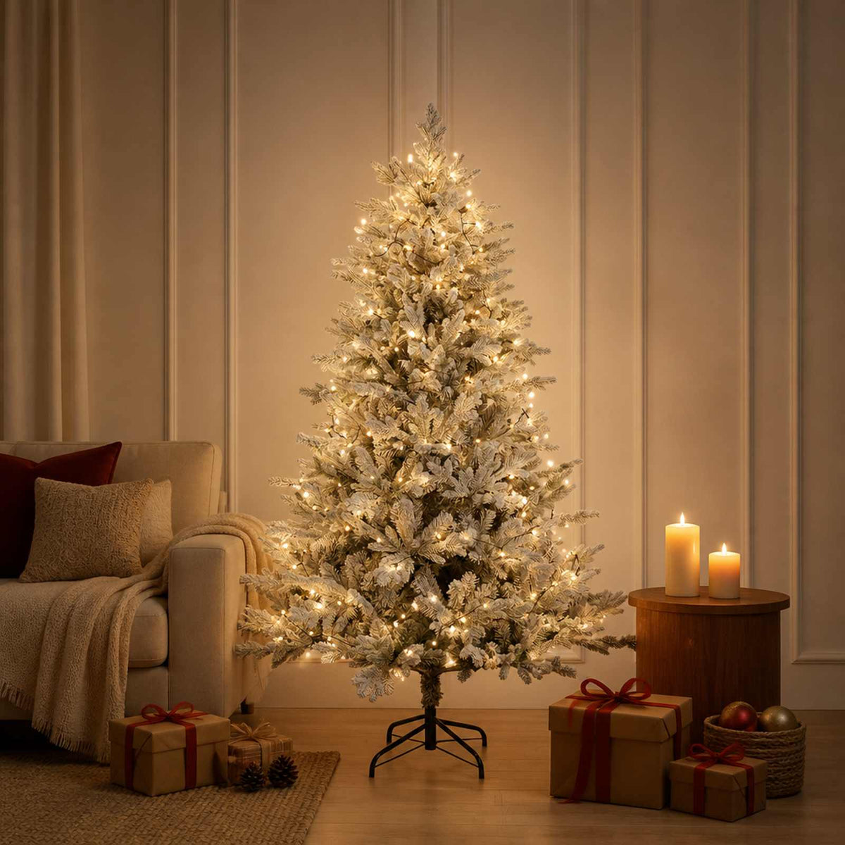 vidaXL Artificial Hinged Christmas Tree 210 cm 300 LEDs Warm White