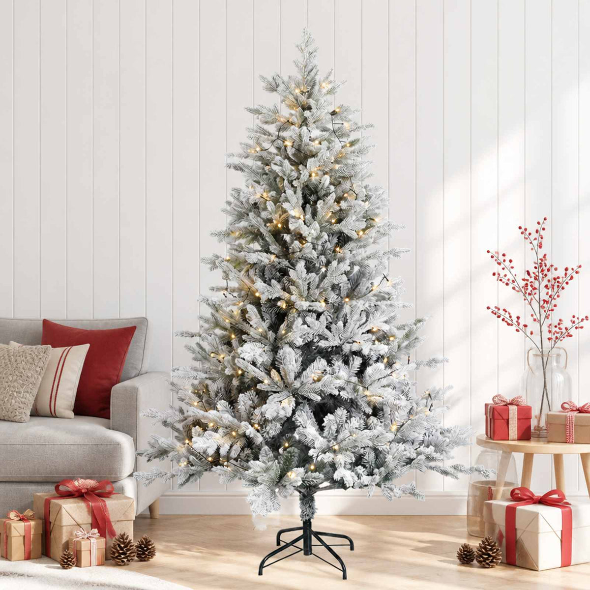 vidaXL Artificial Hinged Christmas Tree 210 cm 300 LEDs Warm White