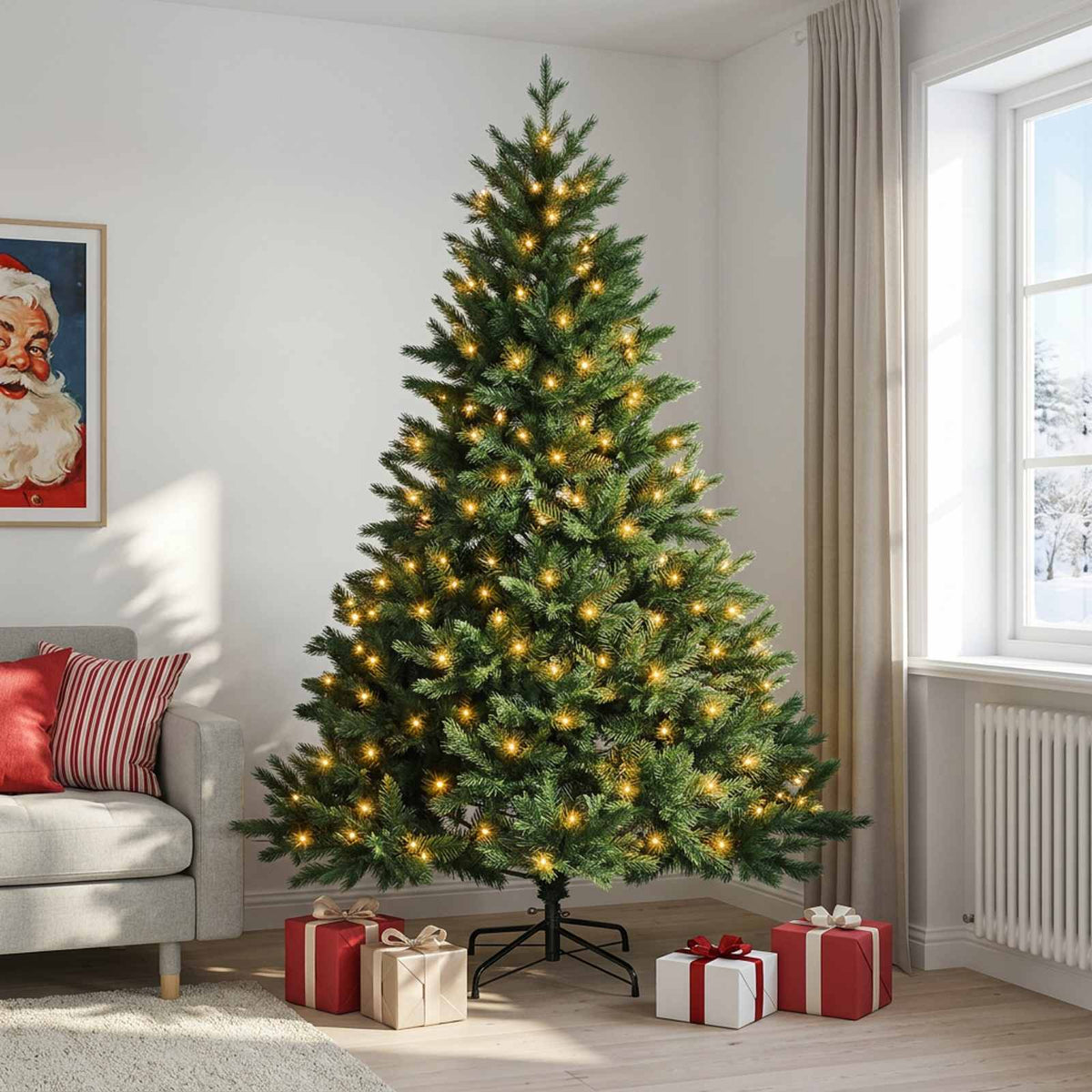 vidaXL Artificial Hinged Christmas Tree 120 cm 150 LEDs Warm White