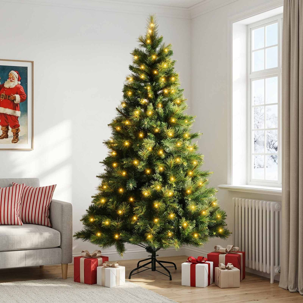 vidaXL Artificial Hinged Christmas Tree 210 cm 300 LEDs Warm White