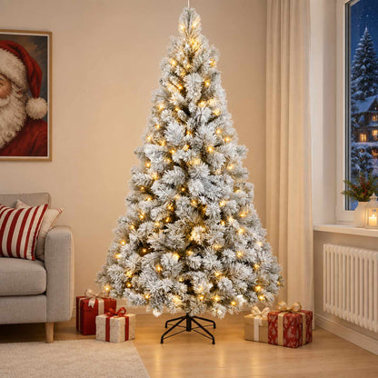 vidaXL Artificial Hinged Christmas Tree 210 cm 300 LEDs Warm White