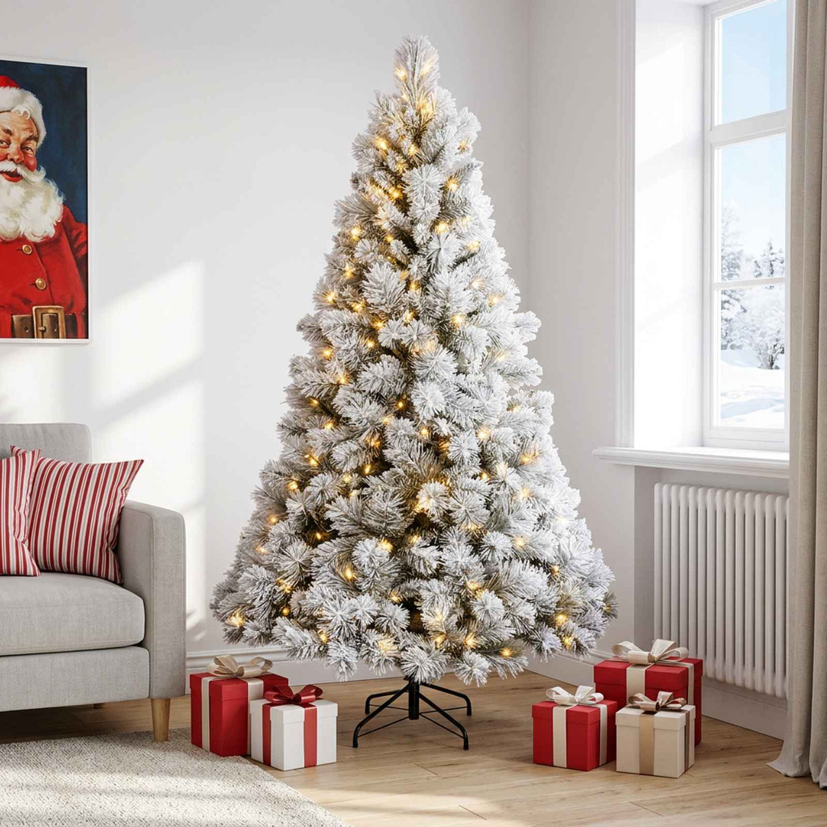 vidaXL Artificial Hinged Christmas Tree 210 cm 300 LEDs Warm White