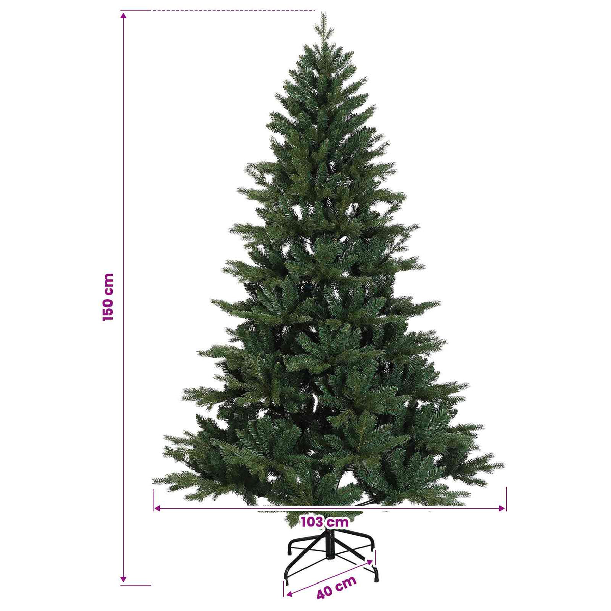 vidaXL Artificial Hinged Christmas Tree 150 cm 150 LEDs Warm White