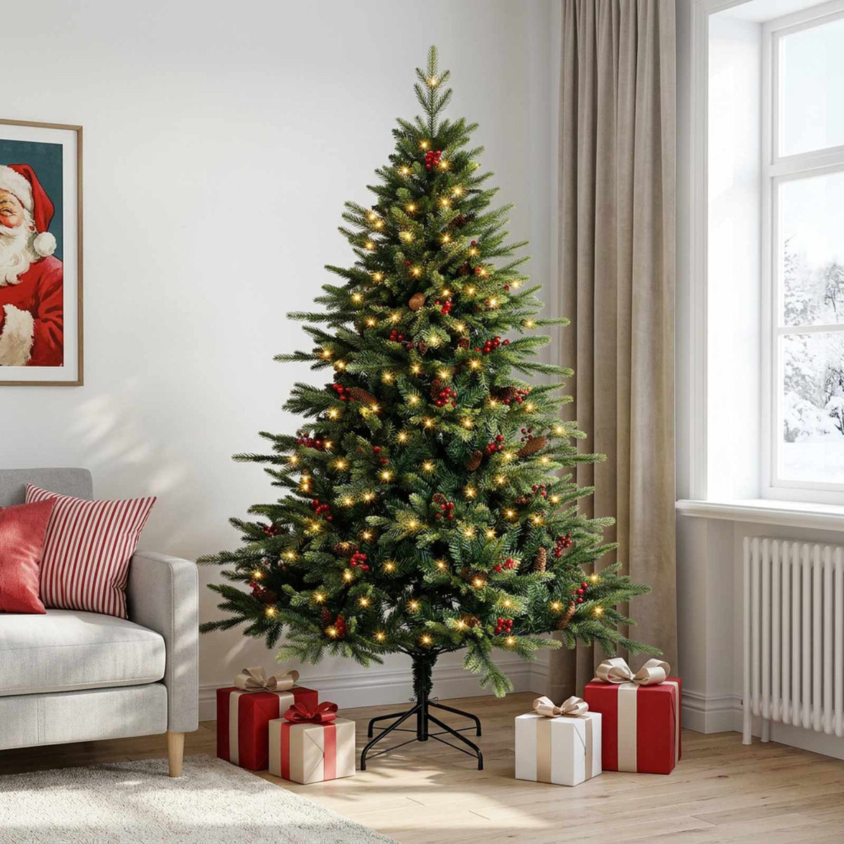 vidaXL Artificial Hinged Christmas Tree 120 cm 150 LEDs Warm White