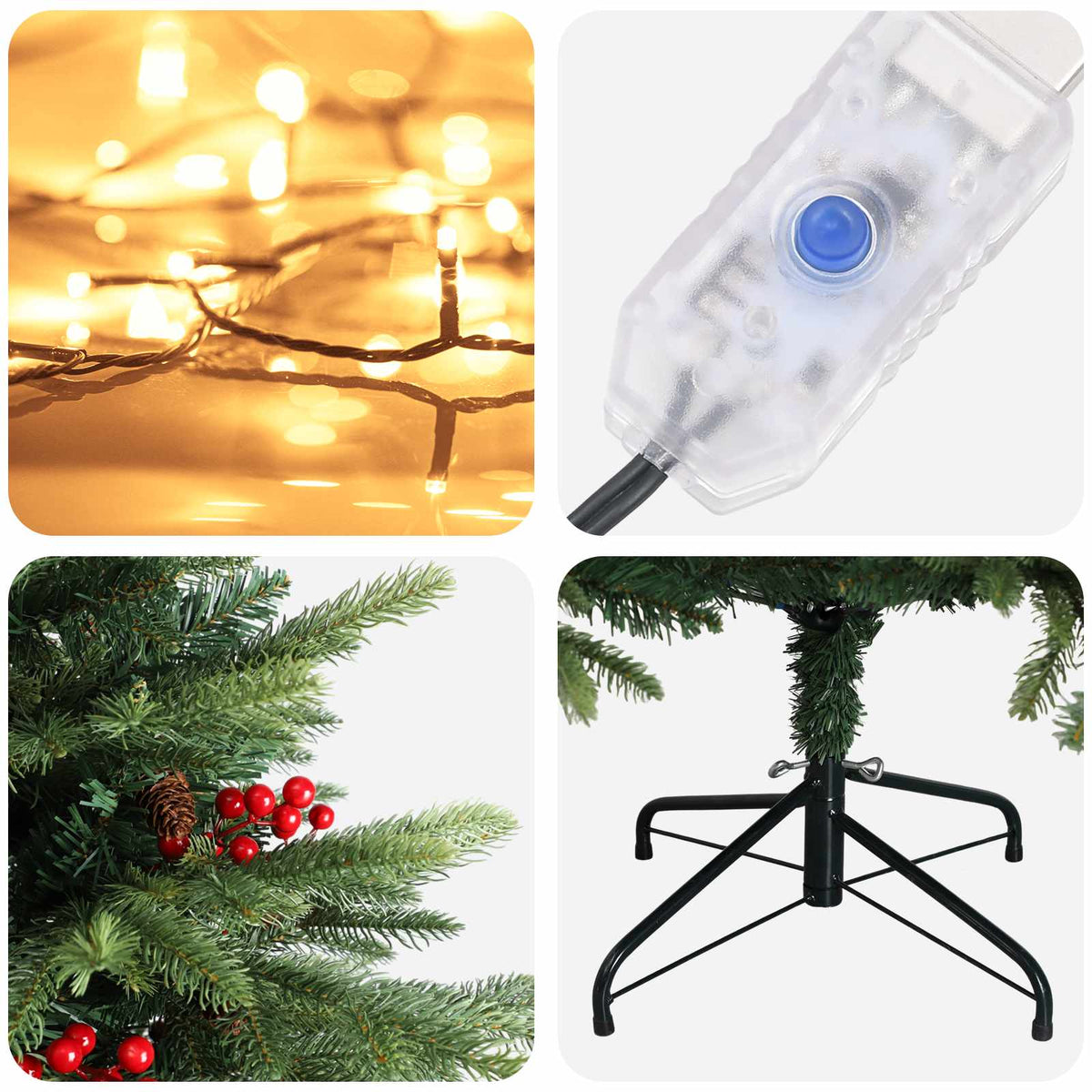 vidaXL Artificial Hinged Christmas Tree 150 cm 150 LEDs Warm White