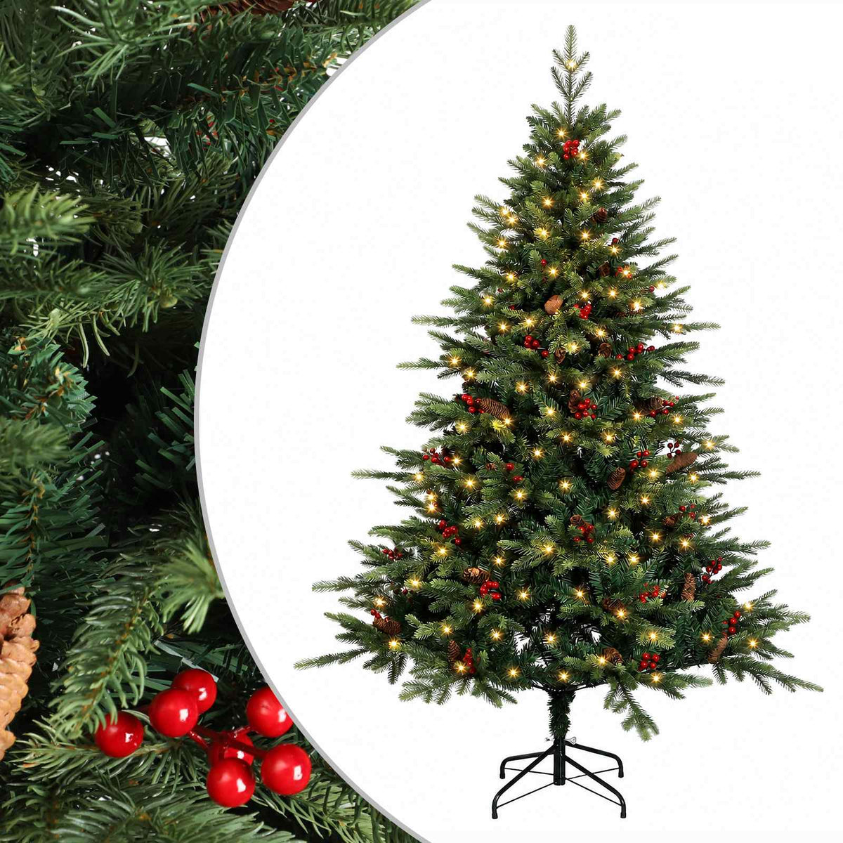 vidaXL Artificial Hinged Christmas Tree 150 cm 150 LEDs Warm White