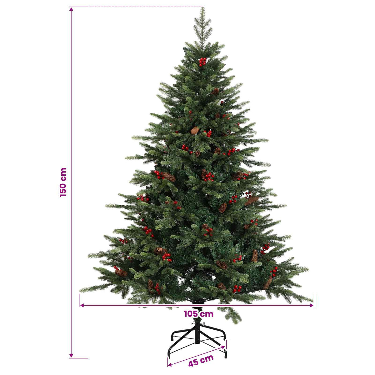 vidaXL Artificial Hinged Christmas Tree 150 cm 150 LEDs Warm White