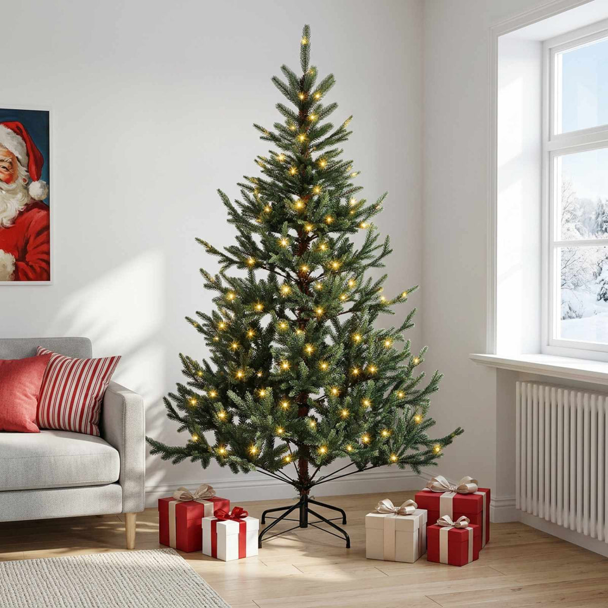 vidaXL Artificial Hinged Christmas Tree 210 cm 300 LEDs Warm White