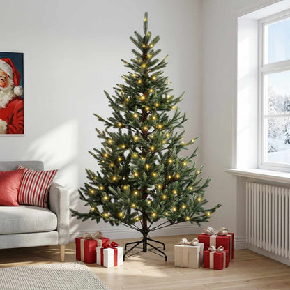 vidaXL Artificial Hinged Christmas Tree 210 cm 300 LEDs Warm White