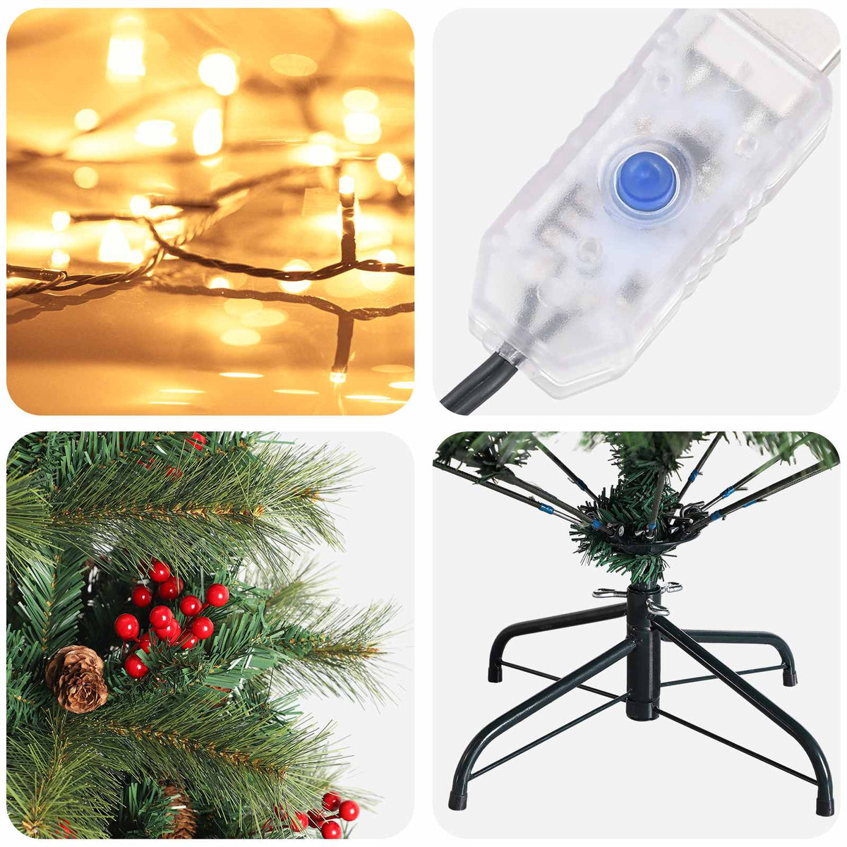 vidaXL Artificial Hinged Christmas Tree 120 cm 150 LEDs Warm White