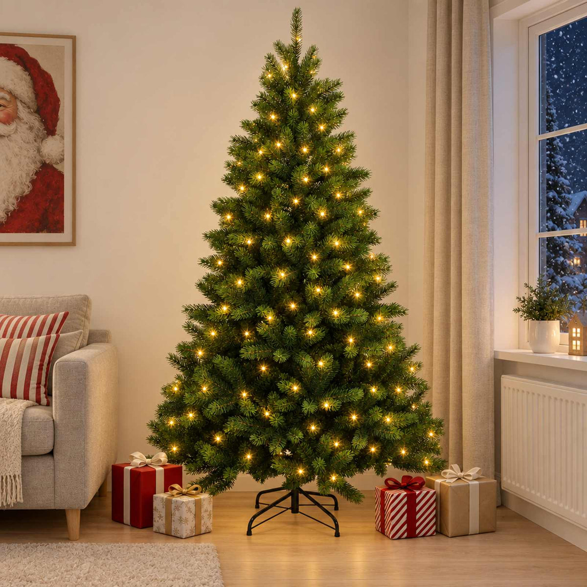 vidaXL Artificial Hinged Christmas Tree 180 cm 300 LEDs Warm White
