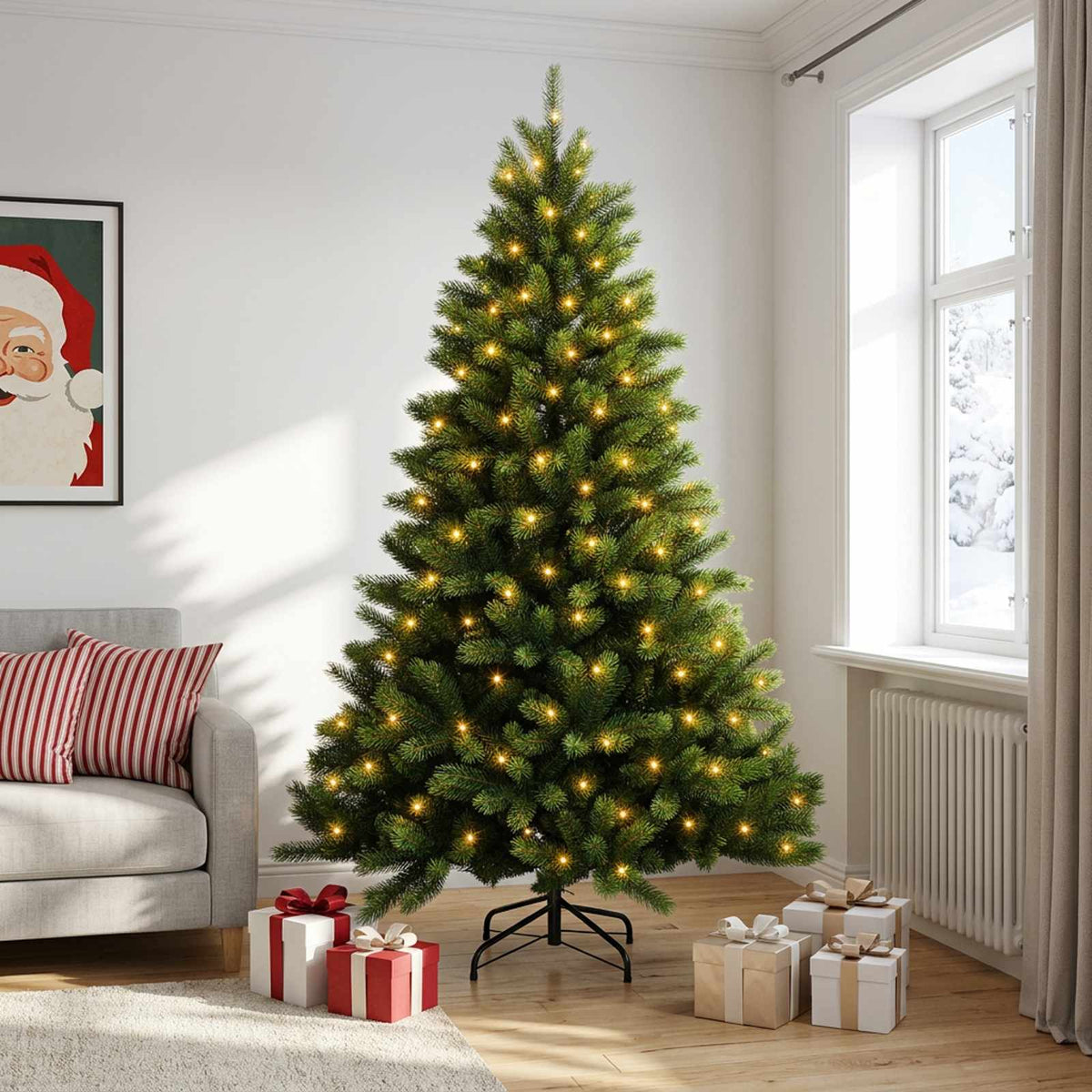 vidaXL Artificial Hinged Christmas Tree 210 cm 300 LEDs Warm White