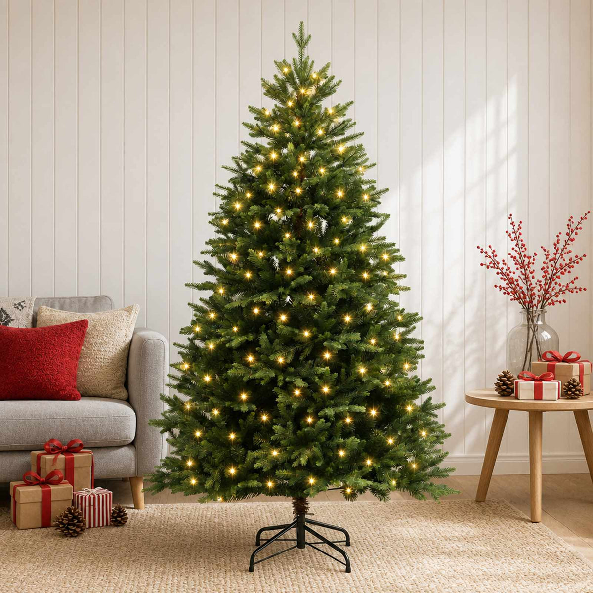 vidaXL Artificial Hinged Christmas Tree 150 cm 150 LEDs Warm White