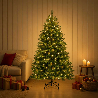 vidaXL Artificial Hinged Christmas Tree 210 cm 300 LEDs Warm White