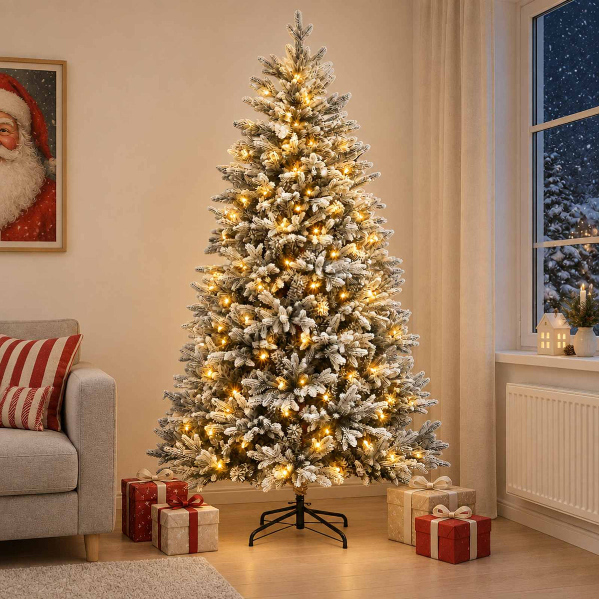 vidaXL Artificial Hinged Christmas Tree 240 cm 300 LEDs Warm White