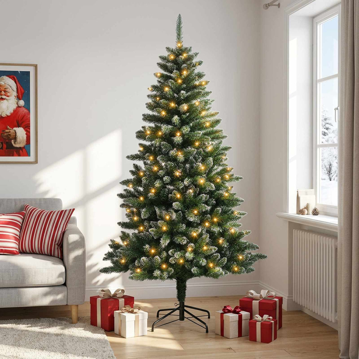 vidaXL Artificial Hinged Christmas Tree 150 cm 150 LEDs Warm White