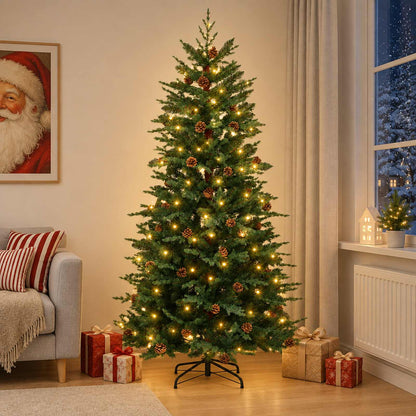 vidaXL Artificial Hinged Christmas Tree 210 cm 300 LEDs Warm White