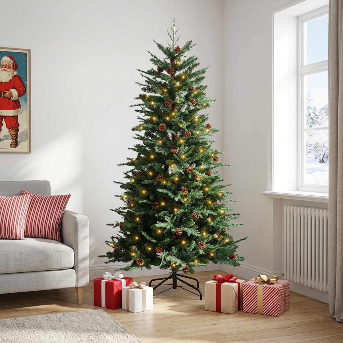 vidaXL Artificial Hinged Christmas Tree 210 cm 300 LEDs Warm White