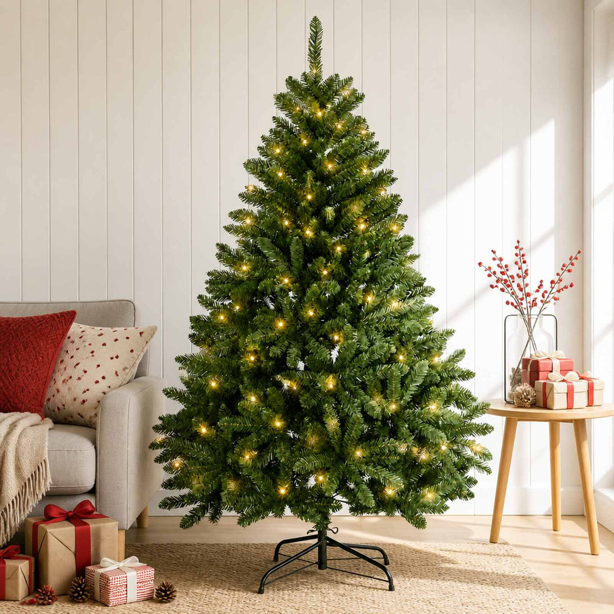 vidaXL Artificial Hinged Christmas Tree 120 cm 150 LEDs Warm White