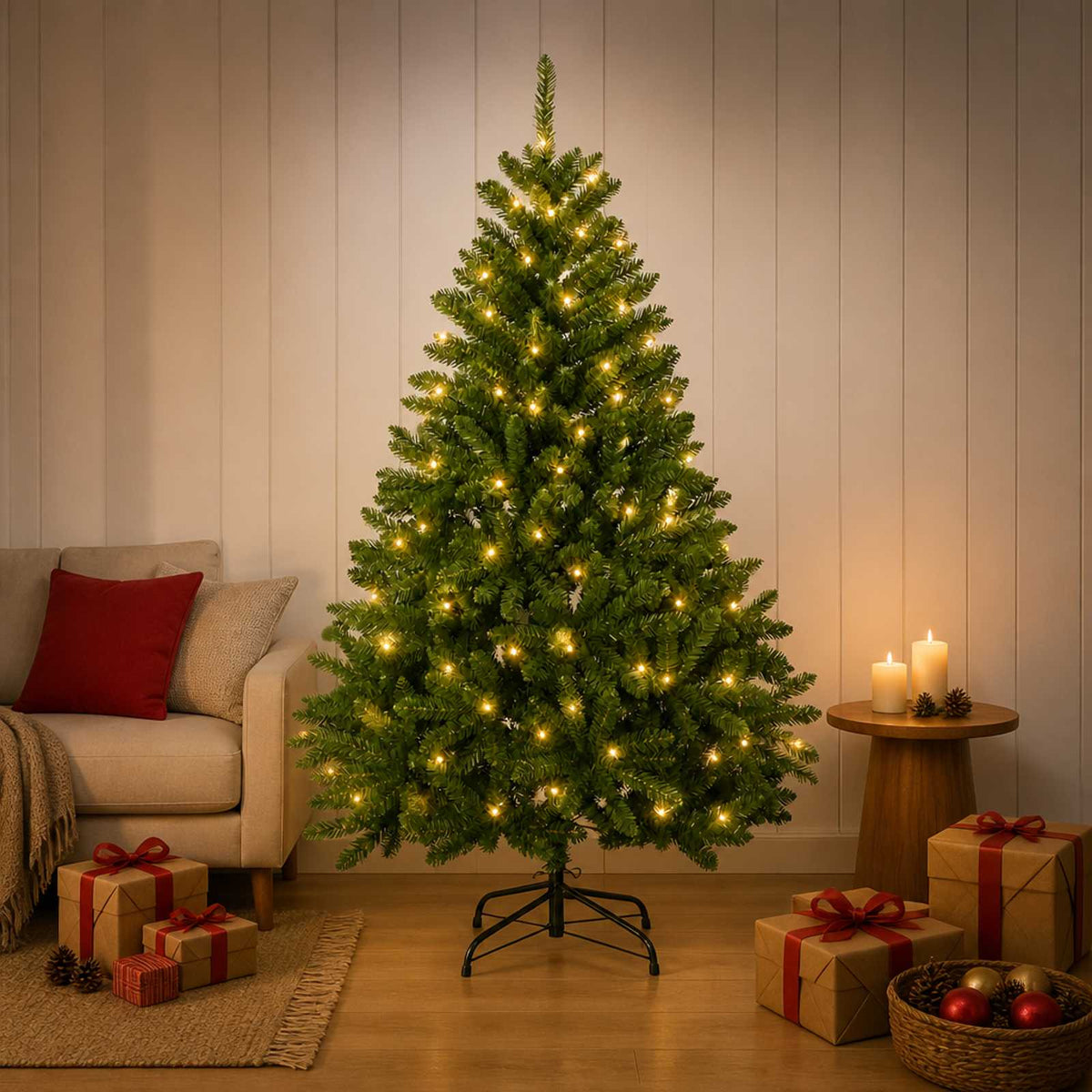 vidaXL Artificial Hinged Christmas Tree 120 cm 150 LEDs Warm White