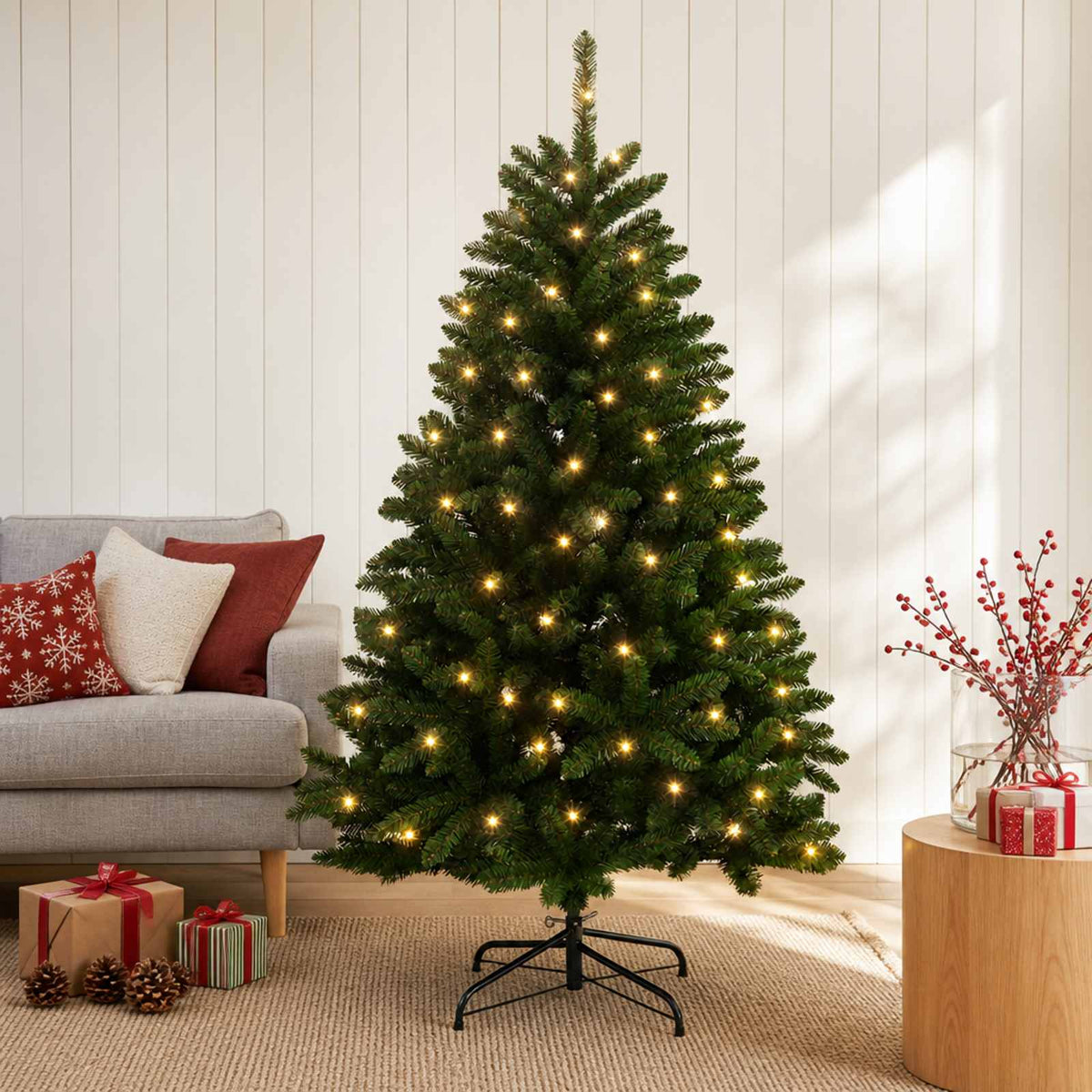 vidaXL Artificial Hinged Christmas Tree 180 cm 300 LEDs Warm White