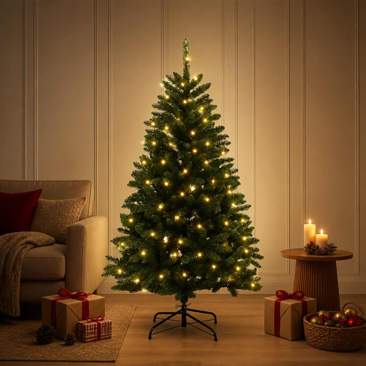 vidaXL Artificial Hinged Christmas Tree 120 cm 150 LEDs Warm White