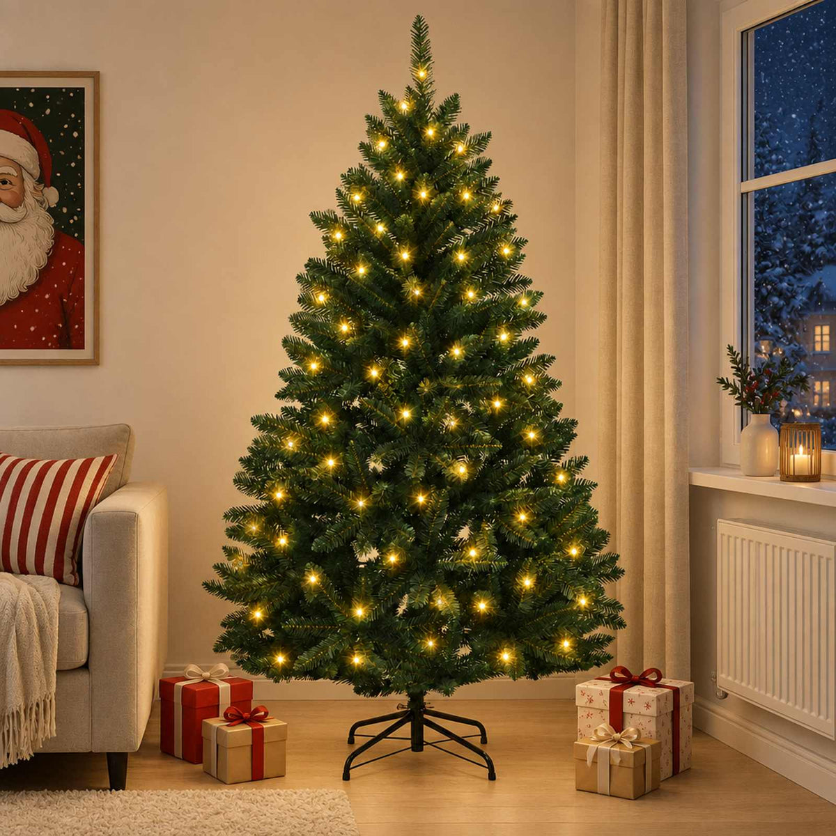 vidaXL Artificial Hinged Christmas Tree 120 cm 150 LEDs Warm White