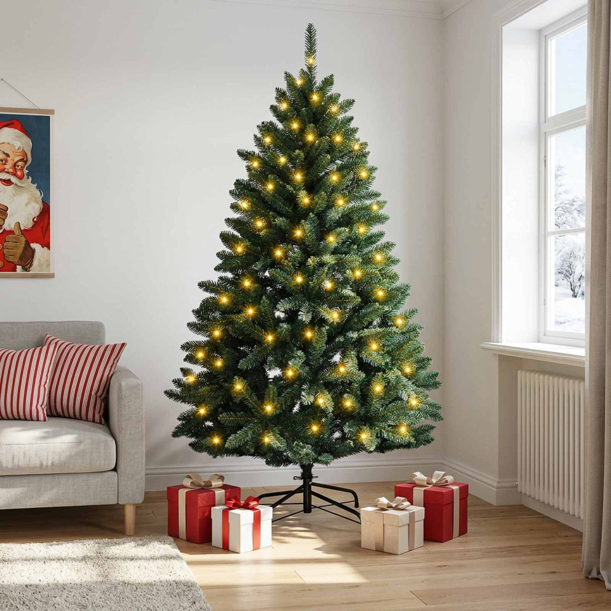 vidaXL Artificial Hinged Christmas Tree 150 cm 150 LEDs Warm White