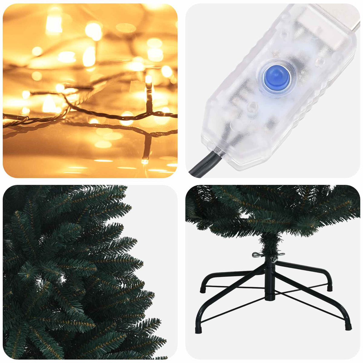 vidaXL Artificial Hinged Christmas Tree 150 cm 150 LEDs Warm White